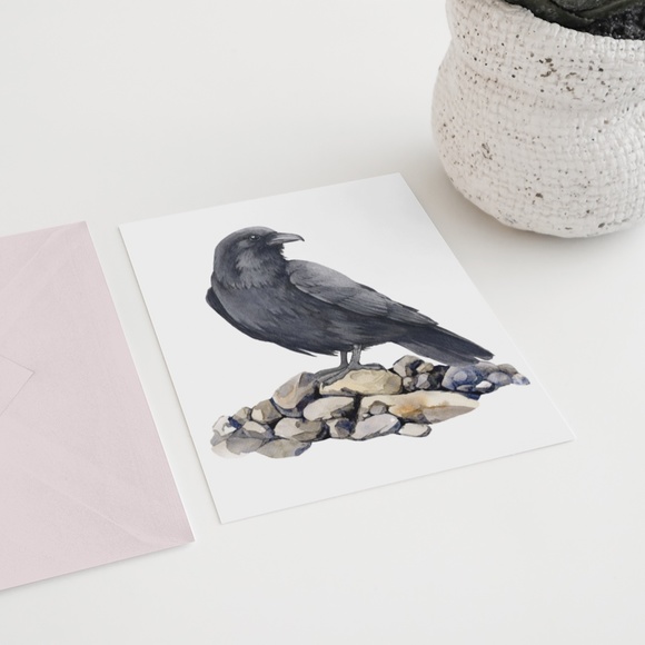 Raven Crow Bird Wall Art Watercolor Illustration Print Poster Card Unframed - Picture 5 of 7